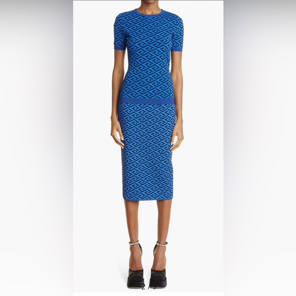 VERSACE NWT La Greca Print Midi Skirt and Top Set - Picture 6 of 15